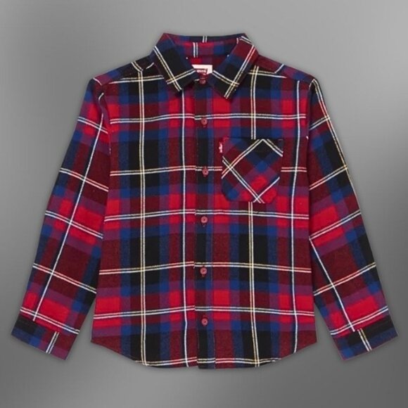 Levi’s Shirt Classic Plaid Pattern Long Sleeve Chest Pocket Button-Down Boys L - Picture 1 of 5
